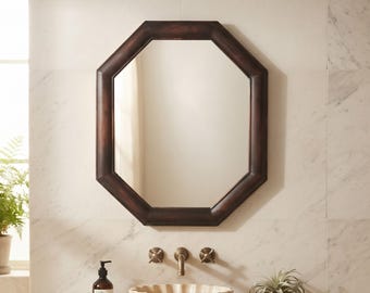 HandmadenCopper Bronze Mirror, Octagon Wall Mirror, Rustic Bathroom Mirror, Geometric Vanity Mirror, Vintage Home Decor