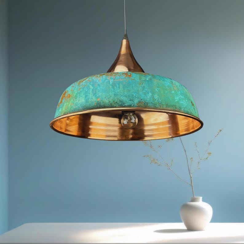 oxidized copper pendant light, green patina dome light, handmade copper lamp, rustic ceiling fixture, industrial kitchen lighting, artisan copper hanging light, vintage patina light, green dome pendant, moroccan ceiling light, hammered copper light fixture, farmhouse lighting, modern rustic pendant, kitchen island light fixture, custom handmade lighting, boho style pendant lamp, unique statement light, patina copper decor, handcrafted green light fixture, eco chic lighting, artisan dome pendant