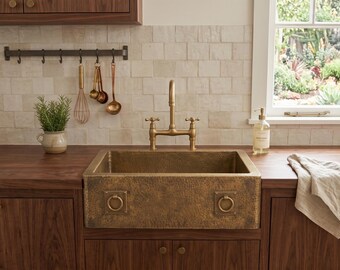 Luxury Double Bowl Brass Farmhouse Sink, Handmade Antique Brass Kitchen Sink, Hammered Apron Front Kitchen Basin