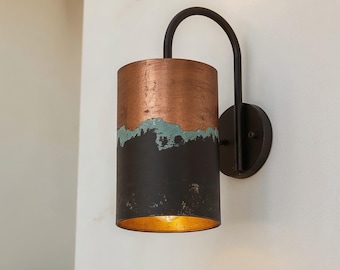 Handmade Copper Wall Sconce: Patina Finish, Indoor/Outdoor Light