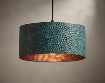 Handmade Copper Dome Pendant Light: Green Patina, Rustic Artisan Lighting