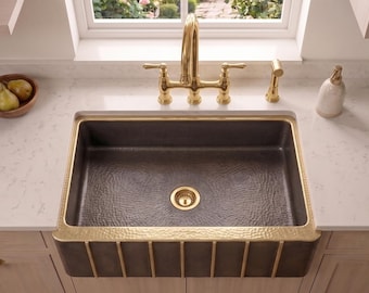 Rustic Brass Farmhouse Sink, Handmade Apron Front Oil Rubbed Brass Kitchen Sink, Vintage Black Brass Basin, Luxury Sink