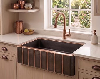 Rustic Handmade Copper Sink, Oil Rubbed Farmhouse Kitchen Sink, Apron Front Copper Basin, Luxury Kitchen Sink