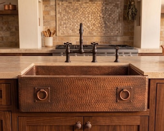 Rustic Copper Farmhouse Sink, Antique Hammered Copper Kitchen Sink, Apron Front Sink, Handmade Copper Basin
