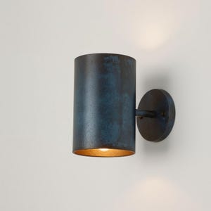 Handmade Copper Wall Sconce: Dark Blue Patina, Industrial Accent Light