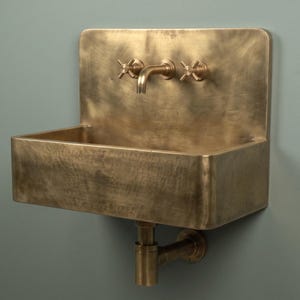 Antikes, wandhängendes Waschbecken aus Messing, glattes, rechteckiges Waschbecken, Vintage-Waschtischbecken, rustikales Waschbecken