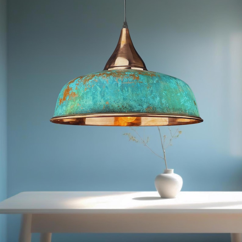 oxidized copper pendant light, green patina dome light, handmade copper lamp, rustic ceiling fixture, industrial kitchen lighting, artisan copper hanging light, vintage patina light, green dome pendant, moroccan ceiling light, hammered copper light fixture, farmhouse lighting, modern rustic pendant, kitchen island light fixture, custom handmade lighting, boho style pendant lamp, unique statement light, patina copper decor, handcrafted green light fixture, eco chic lighting, artisan dome pendant