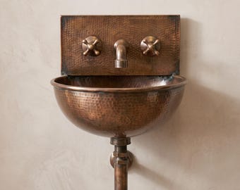 Copper  sink aged  Wall Mount Sink: Handcrafted Rustic Bathroom Fixture  copper bathroom sink