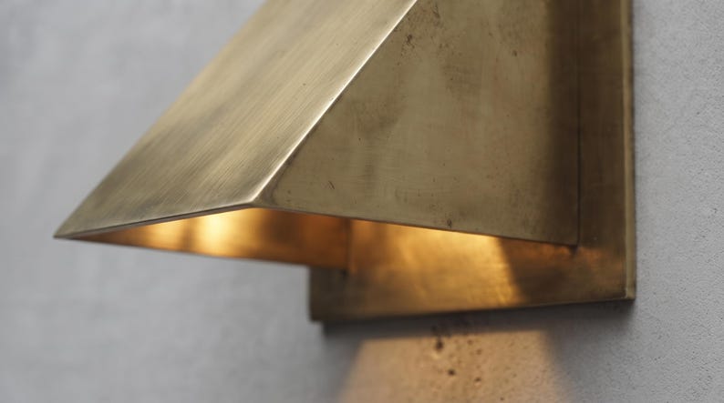 Brass Wall Sconce, Modern Triangle Wedge Wall Light, Solid Brass Indoor Outdoor Sconce, Geometric Entryway Hallway Wall Lamp Fixture image 2