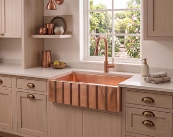Handmade Copper Farmhouse Sink, Apron Front Copper Kitchen Sink, Rustic Single Bowl Copper Basin, Modern Vintage Copper Sink