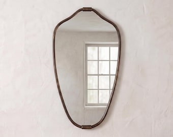 Handmade Copper Wall Mirror, Organic Oil Rubbed Mirror, Modern Bathroom Vanity Mirror, Asymmetrical Copper Mirror