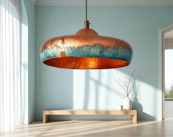 Blue Patina Copper Pendant Light - Modern Copper Dome Pendant Lamp - Copper Dome Light fixture - Rustic Chandelier