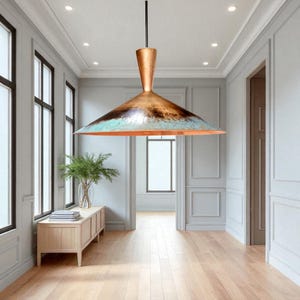 Handmade Copper Pendant Light: Rustic Patina Dome Lamp, Industrial Lighting