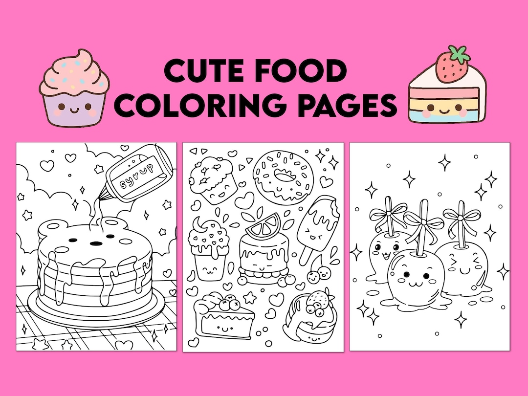 20 Printable Cute Food Coloring Sheets, Cute Food Coloring Book - Etsy