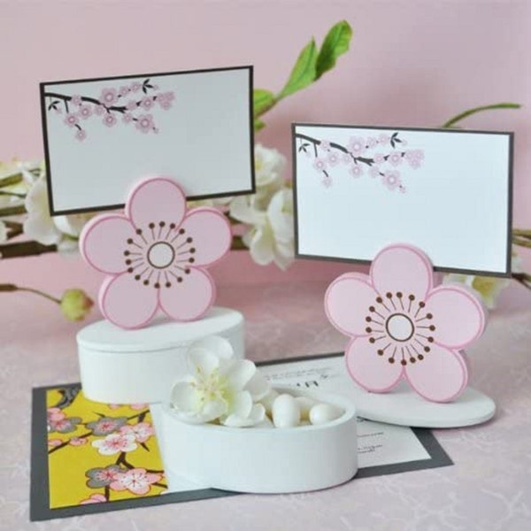 Cherry Blossom Place Card Favor Boxes with Designer Place Cards - Set of 12