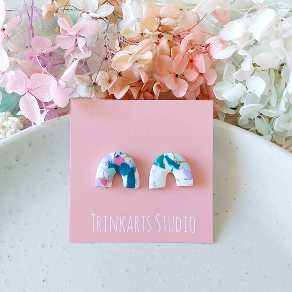 Colorful Mini Rainbow Arch Stud Earrings - Polymer Clay Earrings - Boho Earrings - Statement Earrings - Handmade Earrings