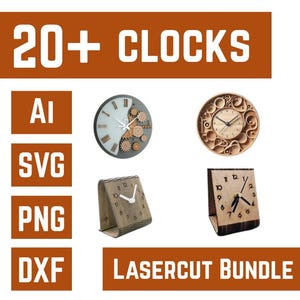 20+ Clock Lasercut Files, Lasercut, Clock lasercut machine files, Ultimate Bundle, svg, Instant Download, lasercut files