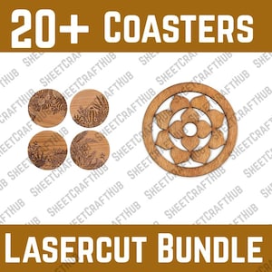 Wooden round coasters box laser cut svg file Glowforge coasters holder set svg cricut Coasters dxf cnc vector pattern