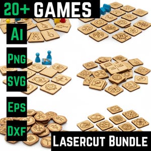 Boardgames 20+ Laser Cut Bundle | CNC Design Files, Cdr, Dxf, Jpg, Engraving Designs