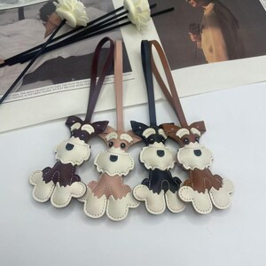Schnauzer Bag Charm. Cute Leather Dog Bag Charm – 6 Colors Available | Cartoon Puppy Keychain for Purses & Backpacks | Gift for Dog Lovers.