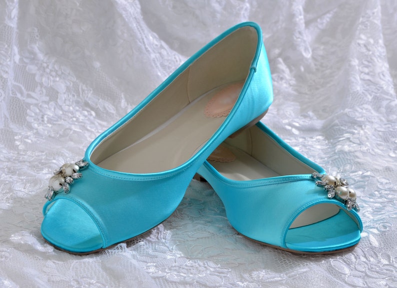 Turquoise Wedding ShoesPink2Blue Bridal Shoes, Every COLOR Wedding ShoeFREE Custom Color ServicePerfect Fit Service Flat Peep Toe Shoes