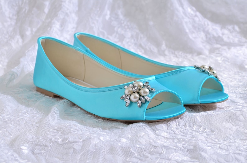 Turquoise Wedding ShoesPink2Blue Bridal Shoes, Every COLOR Wedding ShoeFREE Custom Color ServicePerfect Fit Service Flat Peep Toe Shoes