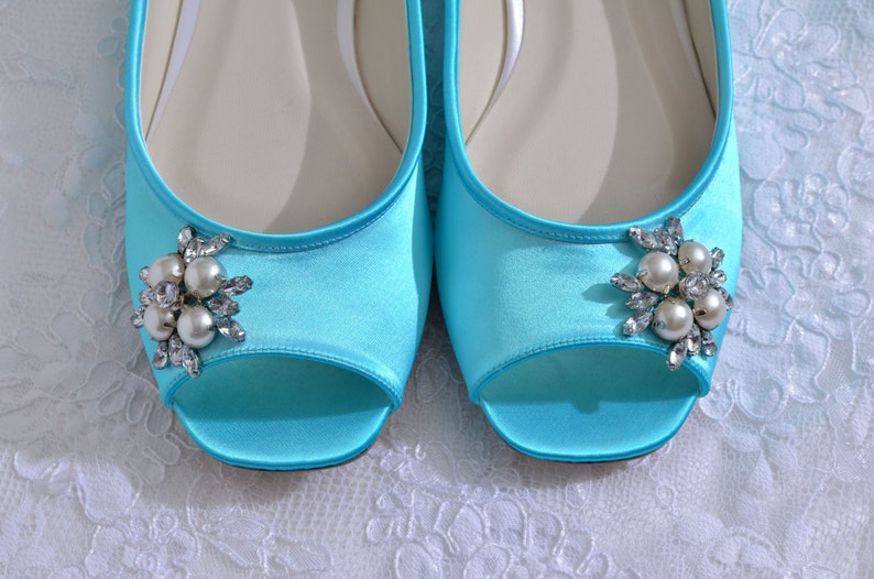 Turquoise Wedding ShoesPink2Blue Bridal Shoes, Every COLOR Wedding ShoeFREE Custom Color ServicePerfect Fit Service Flat Peep Toe Shoes