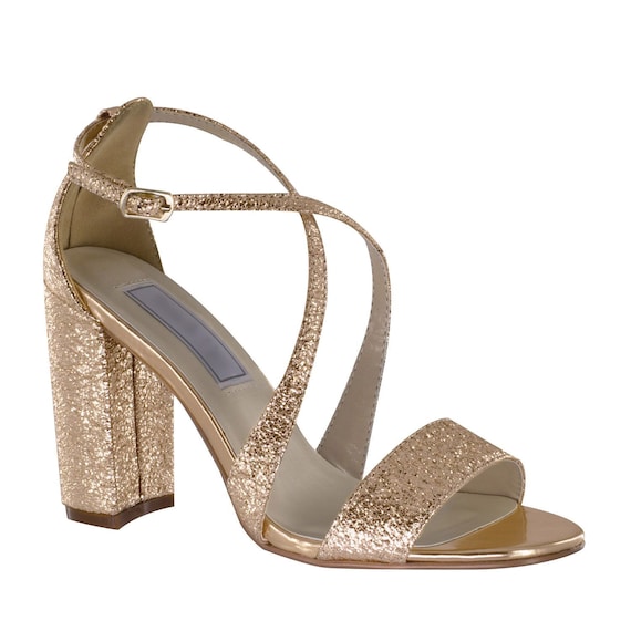 Wedding Gold Foil Shoes-block Heel Bridal Shoes Wedding | Etsy
