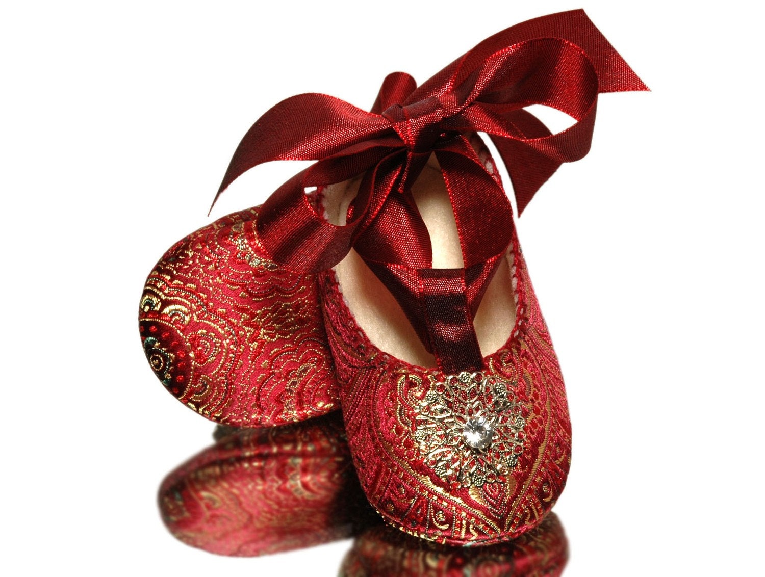 Baby Girl Giselle Shoe Red Brocade /Slipper/Bootie. Pageant Etsy