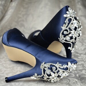 navy satin wedding shoes