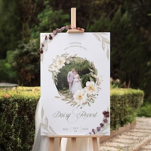 Manifesto di benvenuto per matrimonio modificabile - Cartello rustico stampabile con foresta, nome e data personalizzati, modello digitale