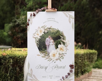 Editable Wedding Welcome Poster – Printable Rustic Forest Sign, Custom Name & Date, Digital Template