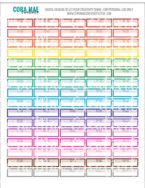 RAINBOW to Do Stickers, Printable to Do Stickers, Blank to Do Stickers ...