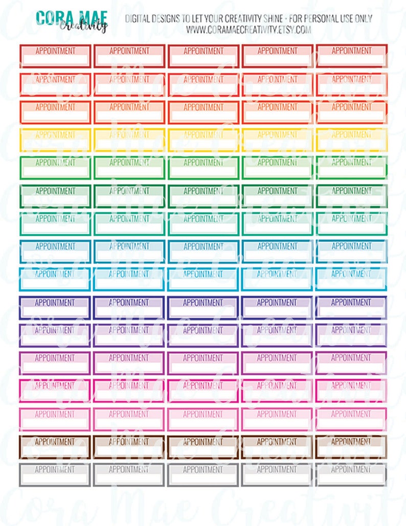 RAINBOW Appointment Stickers Printable Appointment Stickers Etsy