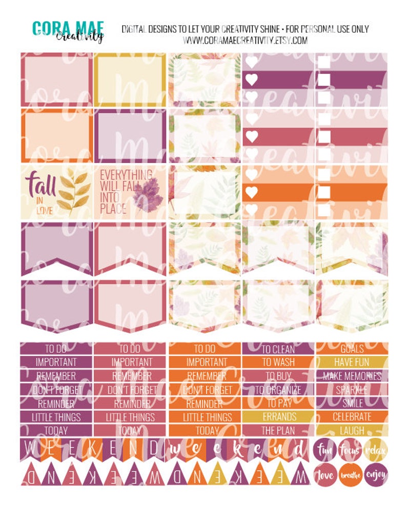 FALL Happy Planner Weekly Printable Kit, Printable Stickers, Weekly Kit ...
