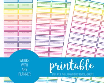 NEON Homework Stickers, Printable Homework Stickers, Blank Homework Stickers, Printable Planner Stickers, ECLP, MAMBI Stickers