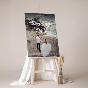 Plantilla de cartel de bienvenida para boda con foto, tablero de bienvenida para boda, póster imprimible para recepción de boda, cartel de bienvenida moderno, cartel de bienvenida con foto
