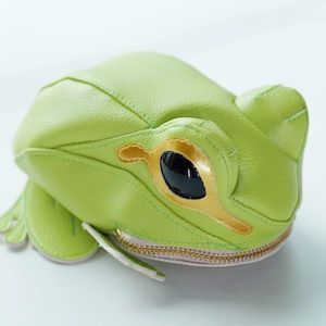 Pochette grenouille vert citron, grenouille en cuir synthétique PVC, étui à accessoires pour grenouille arboricole