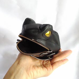 Pochette grenouille noire, grenouille en cuir synthétique PVC, étui à accessoires pour grenouille arboricole