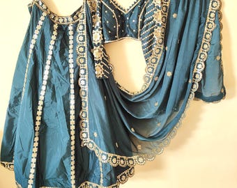 Embroidered Lehenga Choli Set: Malai Silk Indian Wedding Wear