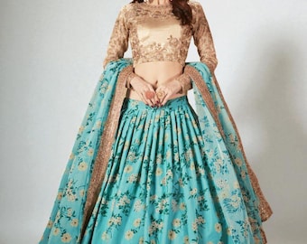 Floral Print Organza Lehenga Choli: Indian Wedding Outfit