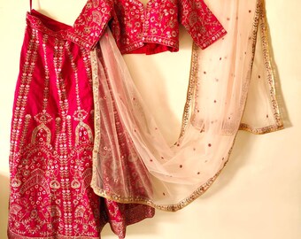 Sequin & Threadwork Lehenga Choli: Heavy Slub Silk Indian Outfit