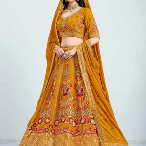 Musated Yellow Lehenga Choli For Women Function Wear Party Wear Weddin Wear Reception Wear Lehenga Choli Chaniya Choli For Girls..