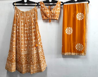Mustard Yellow Lehenga Choli: Georgette Thread & Sequin Embroidery, Semi-Stitched