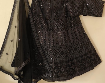 Black Net Lehenga Choli: Dori & Sequins, Indian Wedding Wear