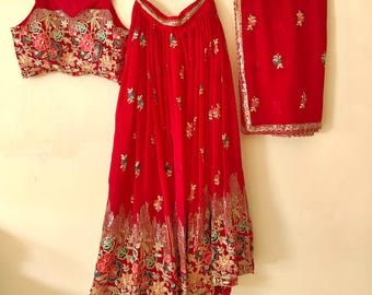Red Lehenga Choli: Indian Wedding Guest Ghagra, Thread & Sequin Work