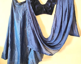 Blue Lehenga Choli: Sequined Tapeta Silk, Velvet Blouse, Chinon Dupatta