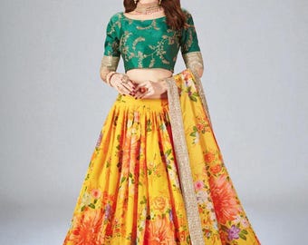 Floral Print Organza Lehenga Choli: Indian Wedding Outfit