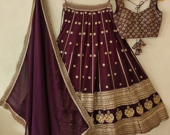 Designer Lehenga Choli: Georgette Thread & Sequins Embroidery, custom made outfits