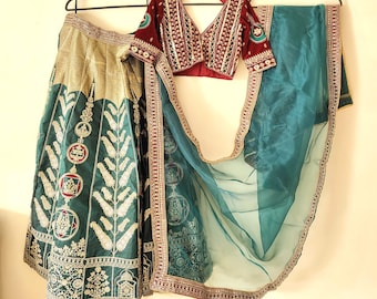 Designer Lehenga Choli: Velvet Blouse, Mulmul Silk, Zari & Sequins